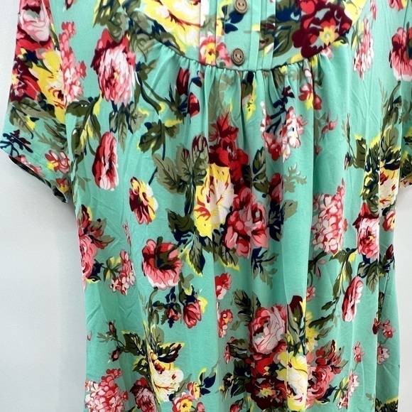 CPOKRTWSO Women's Plus Size Short Sleeve Tunic Top Floral Henley shirt Casual Bl - Picture 7 of 8